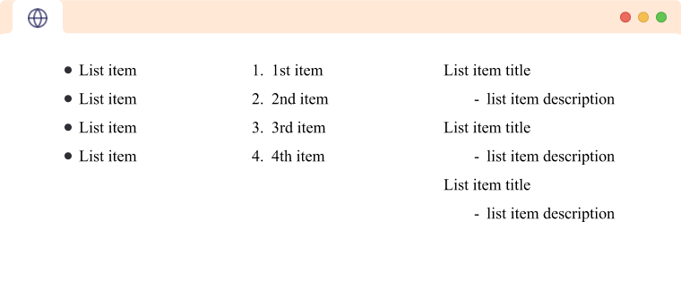 三种类型的 HTML 列表