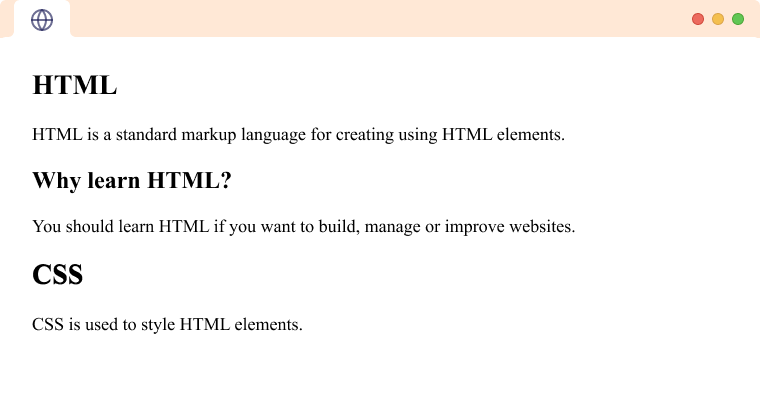 使用 HTML Section 标签组织的内容